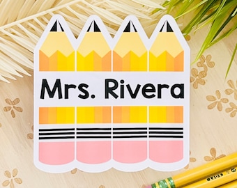 Custom Pencil Bunch Name Sticker | Personalized Teacher Name Sticker | Waterproof Vinyl Laptop Water Bottle Decal | Back to School Gift