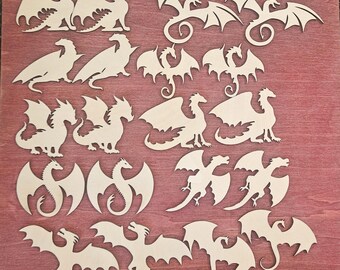 Unfinished Wood Dragon Shapes | DIY Craft Cutout | Wooden Dragon for Fantasy Art Projects