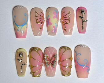 Whimsical Butterfly Reusable Press On Nails
