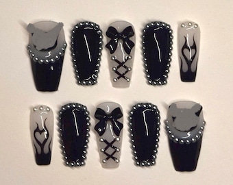 Y2K Rabbit Charm Goth Reusable Press on Nails