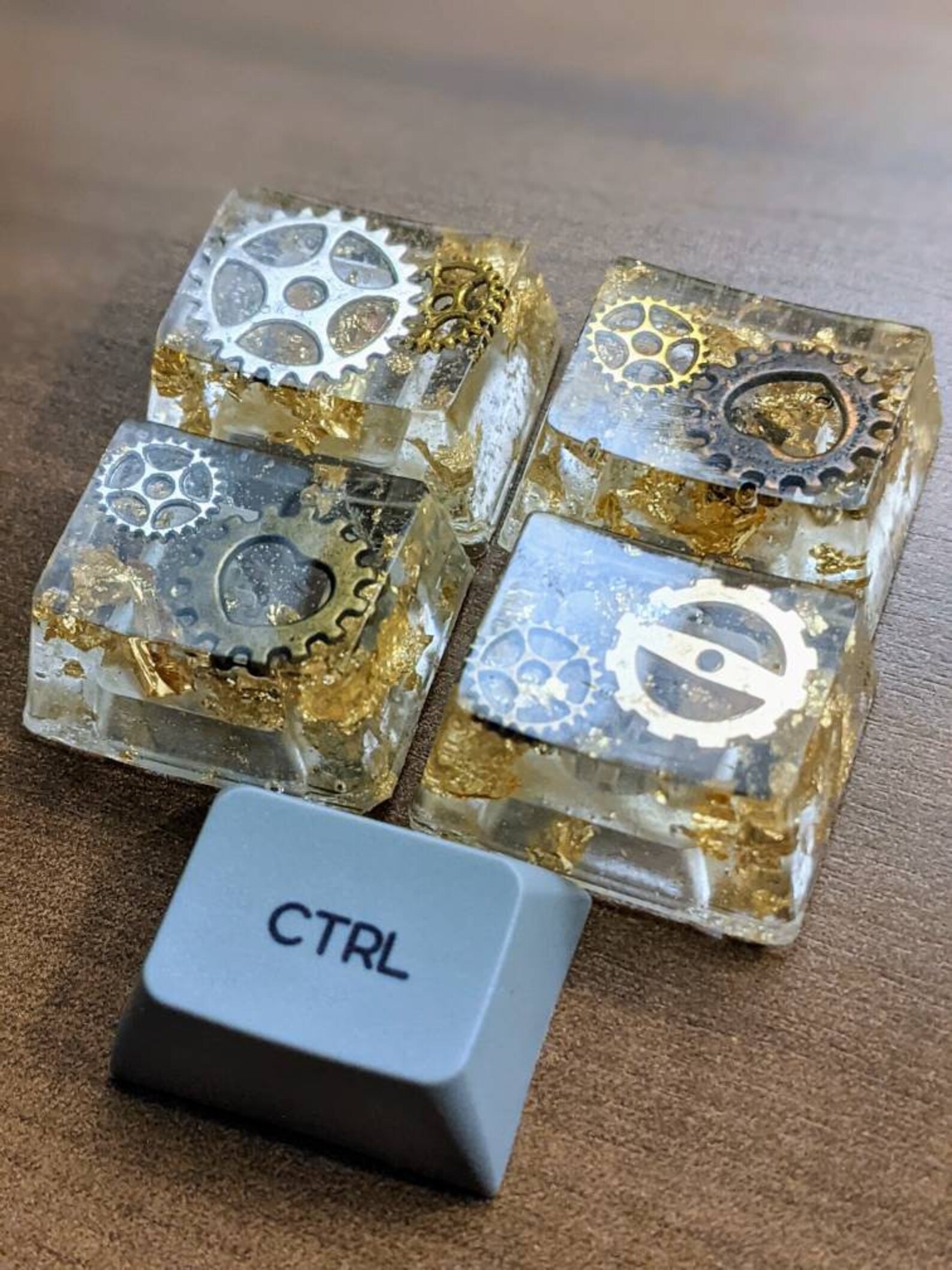 Resin Keyboard Keys With Gears and Gold Leaf. Translucent Etsy