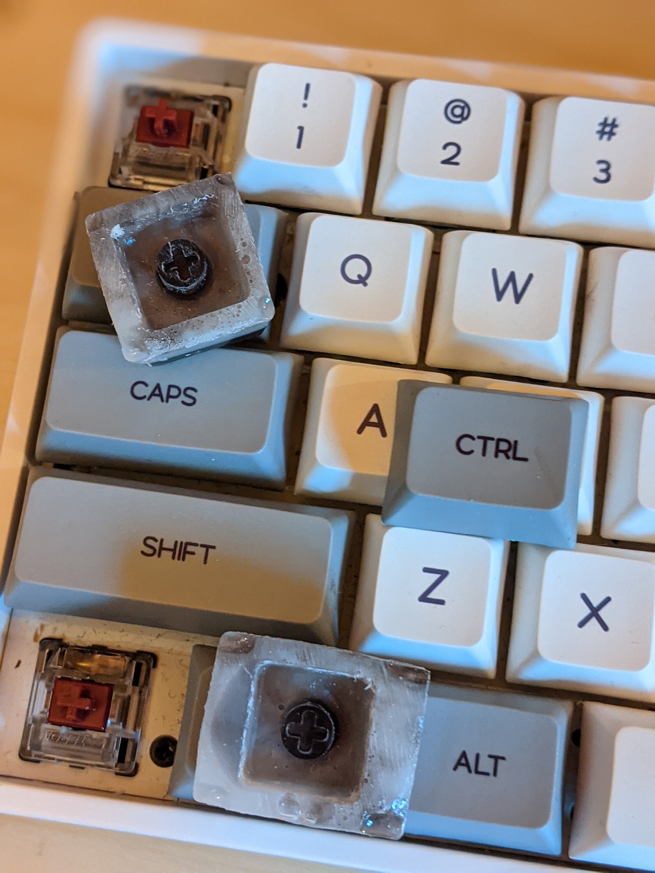 Duo of decorative computer keyboard keys with coffee beans and Etsy