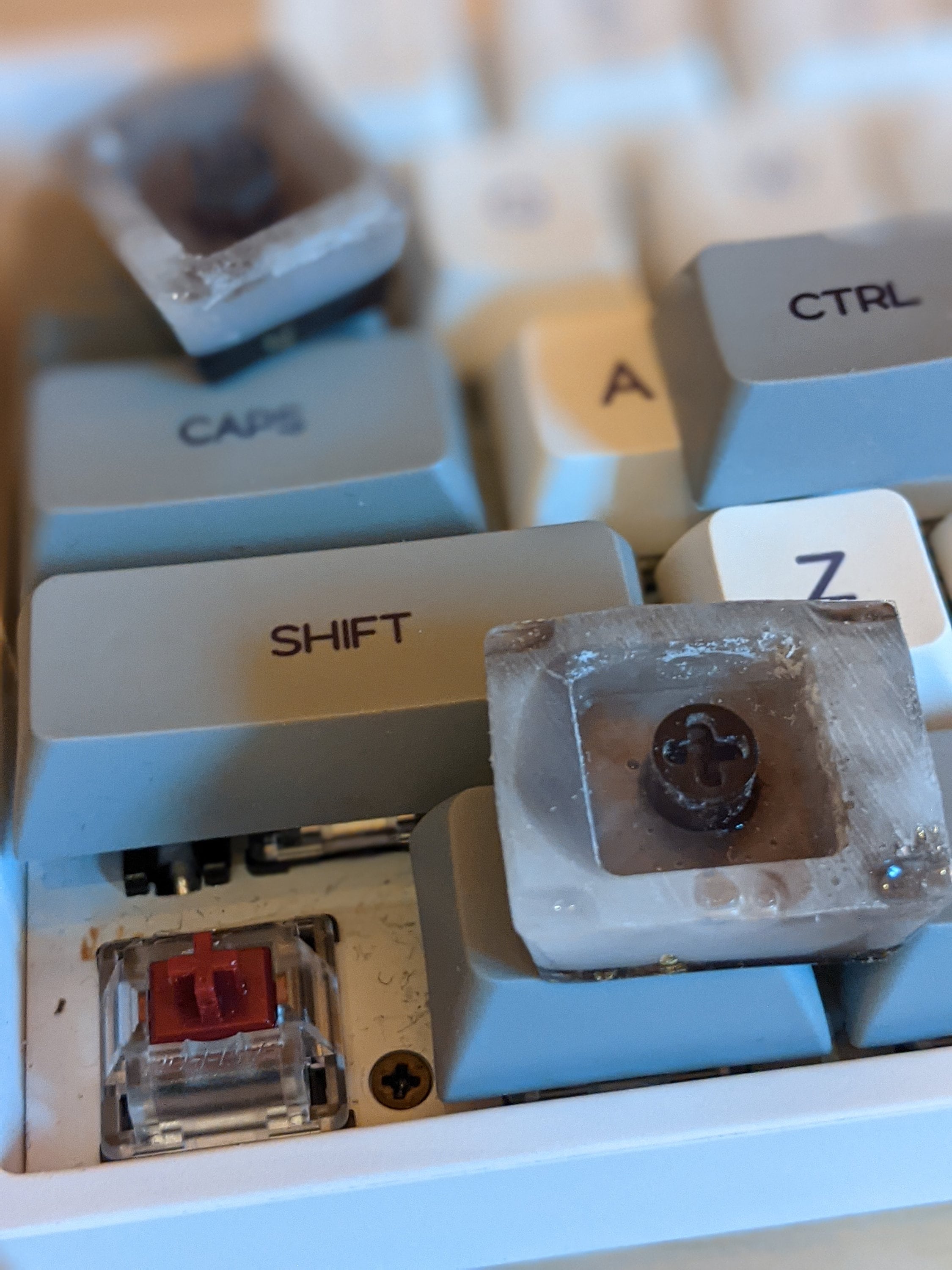 Duo of decorative computer keyboard keys with coffee beans and Etsy