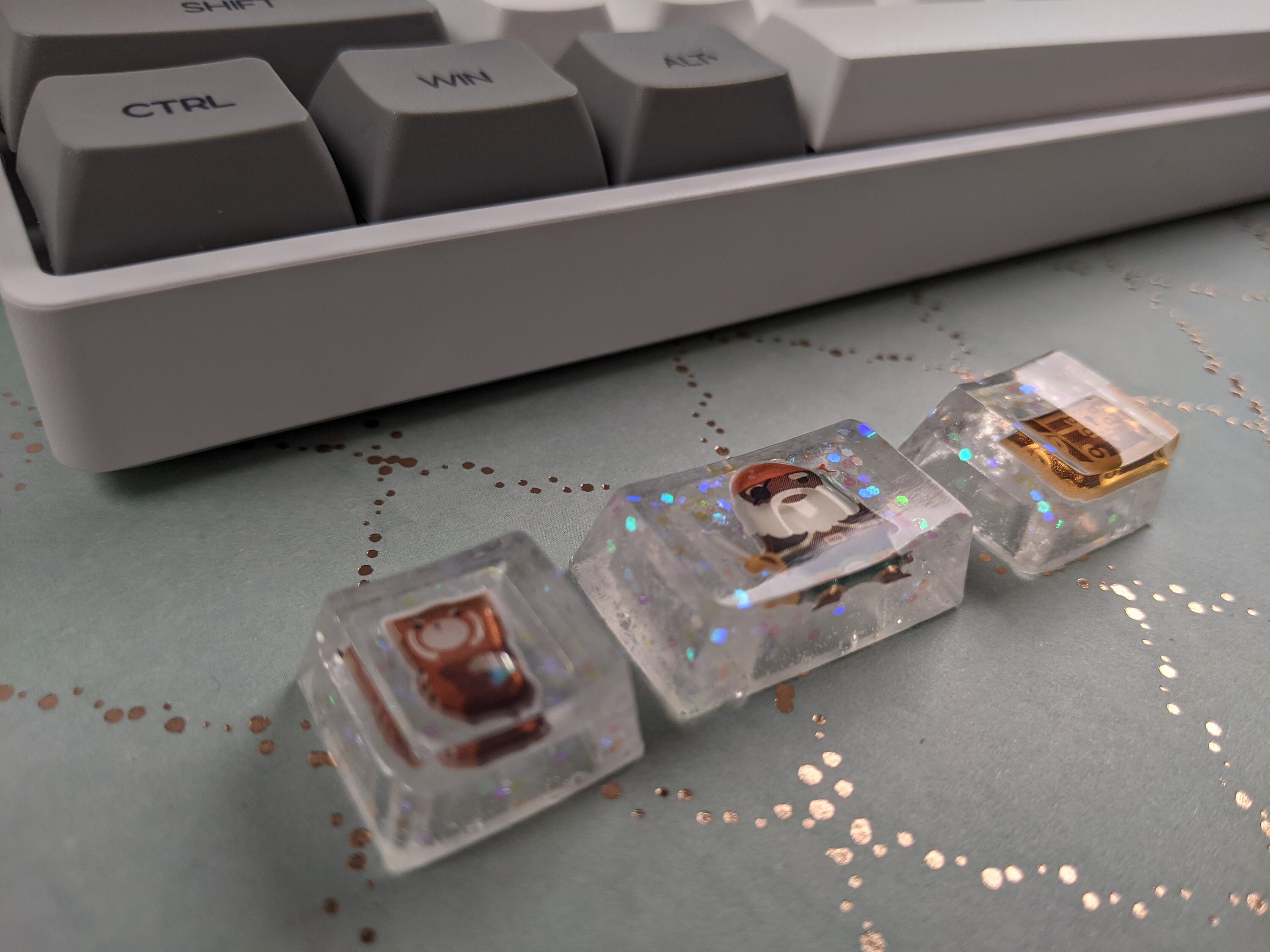 Trio of decorative computer keyboard keys. Epoxy resin. Pirate Etsy