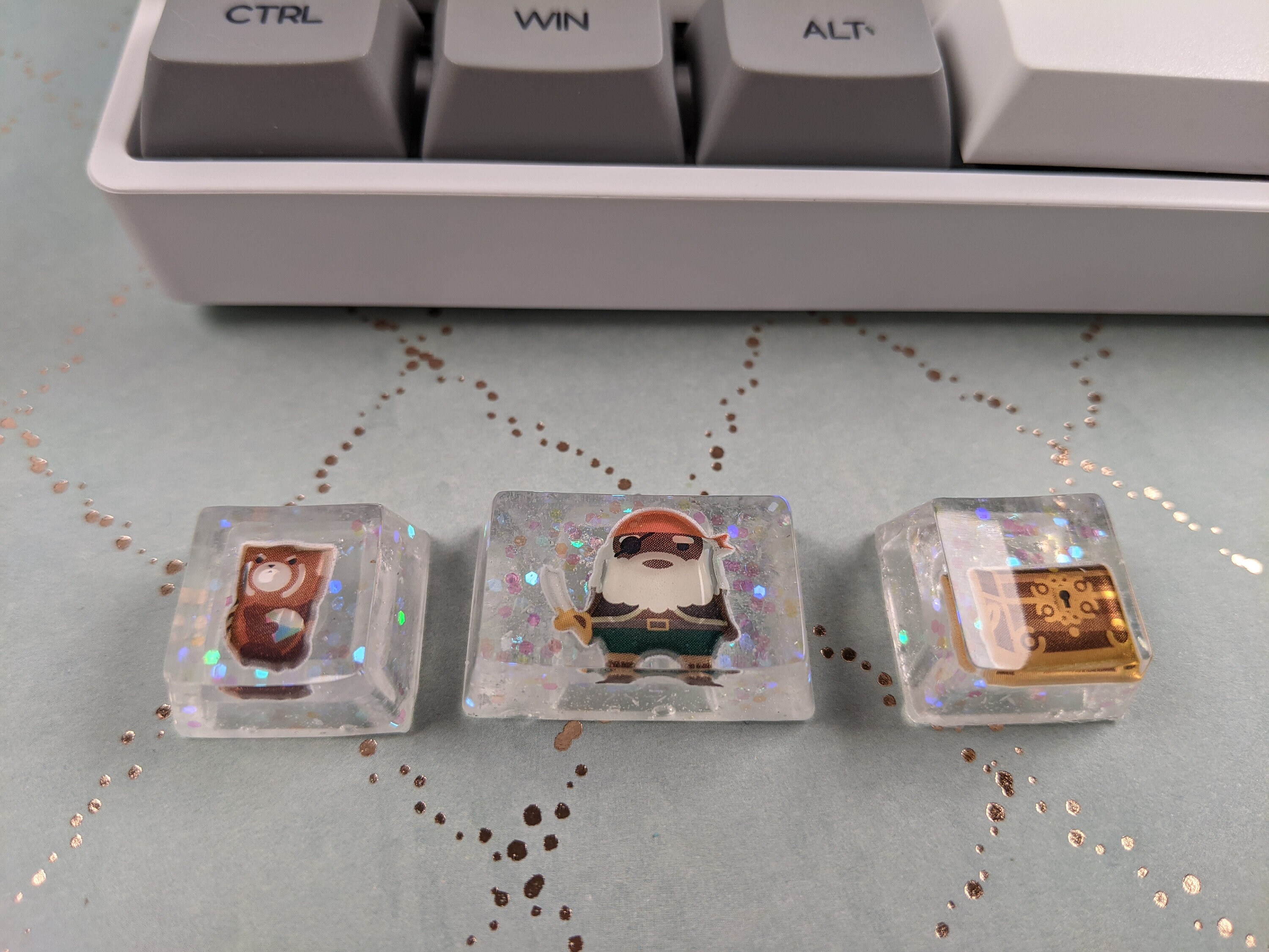 Trio of decorative computer keyboard keys. Epoxy resin. Pirate Etsy