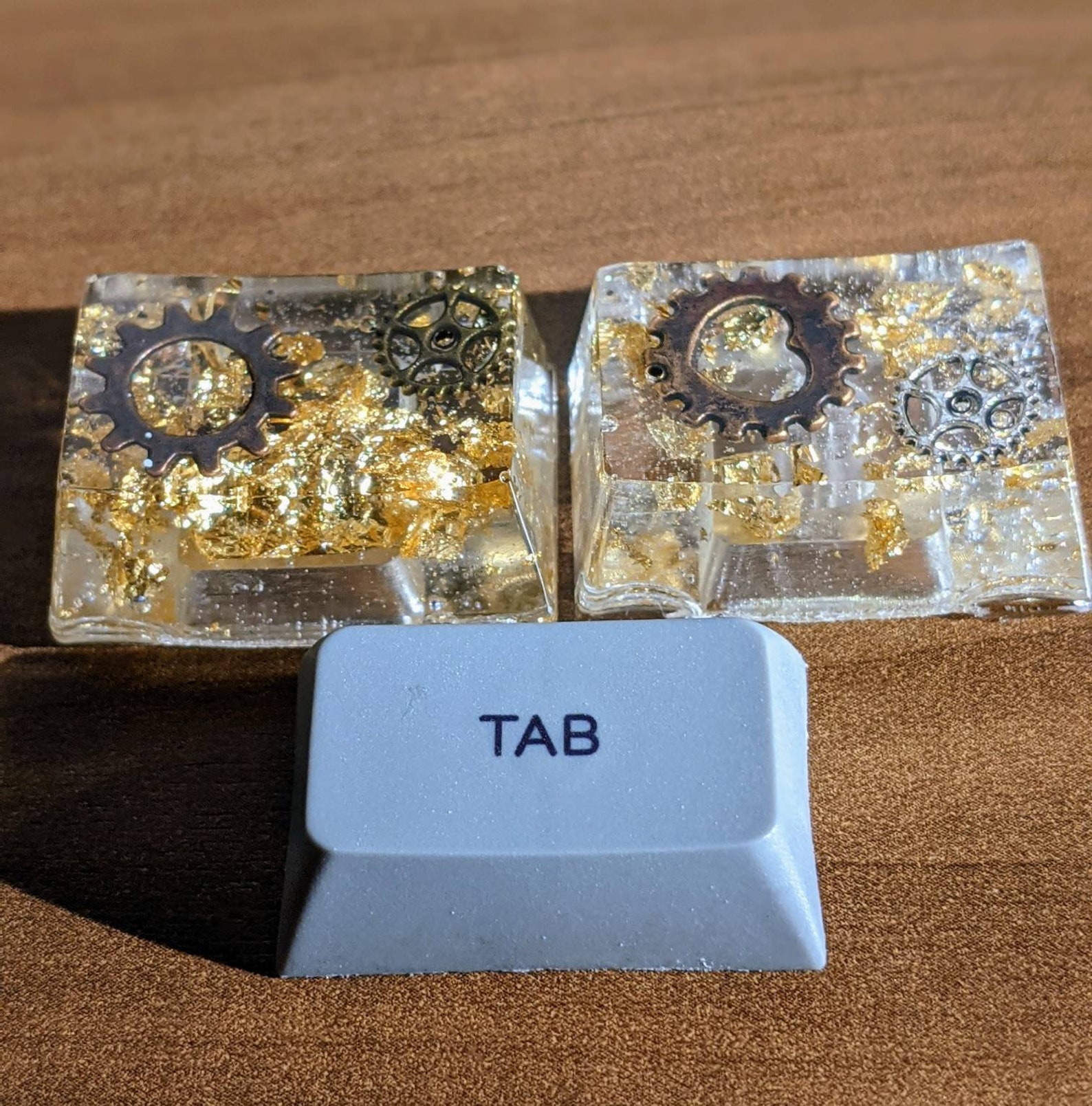 Resin Keyboard Keys With Gears and Gold Leaf. Translucent Etsy