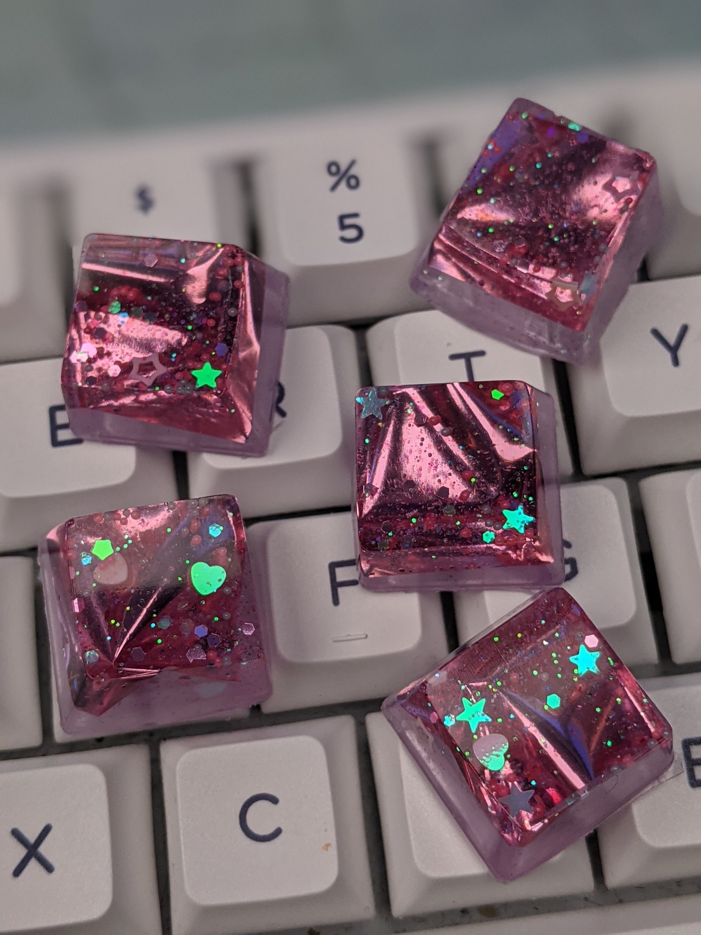 Stunning computer keyboard key pink metallic effect. Inlay of Etsy