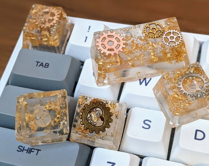 Resin Keyboard Keys With Gears and Gold Leaf. Translucent Etsy
