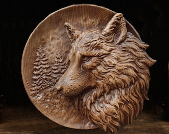 Wolf Wood Wall Decor, Fenrir Wood Wall Decor, Wall Hangings Decor, Viking Art, Pagan Statue, Wood Wall Sculpture, Viking shield, Wolf Decor