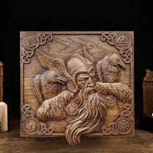 Allfather Odin Norse God Decor, Odin Wood Wall Decor, Norse God Decor, pagan religion, wood carvings, Asatru, norse religion