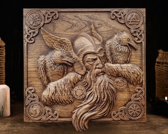 Allfather Odin Norse God Decor, Odin Wood Wall Decor, Norse God Decor, pagan religion, wood carvings, Asatru, norse religion