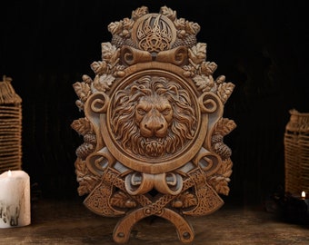 Lion Wood Wall Decor, Lion Wood Art, Carving Art, Wolf Carvings, Lion carvings, Wood Wall Sculpture, custom wall decor