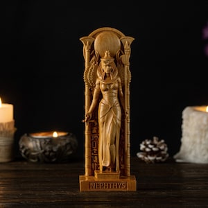 Nephthys Egyptian Goddess, Nephthys with wings statue, ancient egypt gods, egypt gods, ancient paganism, pagan altar, egypt altar statue