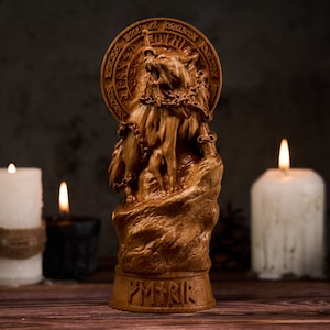 Fenrir statue, Fenrir Norse Wolf statue, fenrir wolf statue, fenrir god,  viking statue, norse gods, norse pagan, norse altar, wolf statue