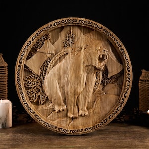 Bären-Holzbild, Bären-Wand-Dekor, nordische Kunst, Wikinger-Kunst, Bären-Wand-Dekor, Pagan Statue, Holzwandskulptur, Wikinger-Schild
