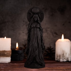 Black Selene Moon Goddess, Luna Norse Goddess, Selene wood figure, pagan statue, Wicca statue, Wicca altar, moon statue, moon witch