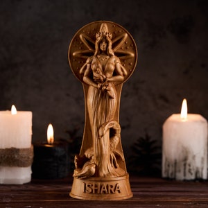 Ishara Mesopotamian Goddess, Ishara Wicca Goddss, pagan altar, pagan statue, paganism, wood carving