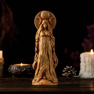 Selene Mondgöttin, nordische Luna Göttin, Selene Holzfigur, heidnische Statue, Wicca Statue, Wicca Altar, Mondstatue, Mondhexe