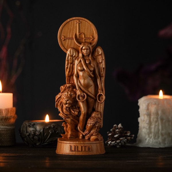 Lilith, dea wicca, Inanna, statua di Astaroth, statua pagana in legno, wicca femminile, dea wicca, altare della strega