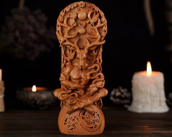 Cernunnos Celtic Horned God, Cernunnos Celtic statue, celtic gods, Cernunnos wood figure, paganism religion, wood carving