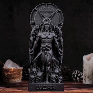Black Lucifer Angel statue, Satan statue, Lucifer Series, Occultism, satanism, Fallen angel satan, Lucifer Morningstar, pagan altar