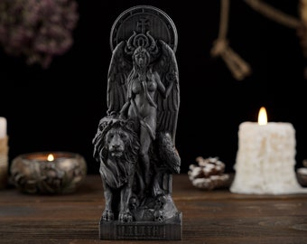 Lilith statue, Black Lilith Wicca Goddess with Lion, Astaroth statue, Inanna wooden figure, pagan statue, pagan altar, wicca altar