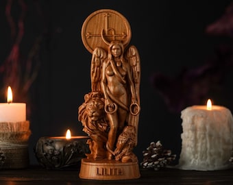 Lilith déesse wicca, Inanna, statue d&#39;Astaroth, statue païenne en bois, wicca féminine, déesse wicca, autel de sorcière