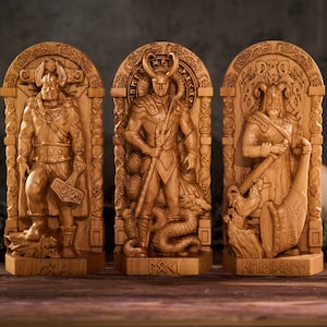 Norse Gods set, Custom Norse gods, norse altar, pagan altar, norse pagan, norse gods, viking statue, wood carving