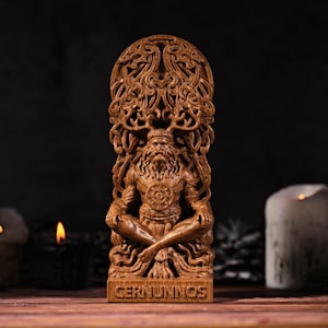 Cernunnos Celtic Horned God, Cernunnos Celtic statue, celtic gods, Cernunnos wood figure, paganism religion, wood carving