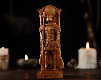 Egyptische god Wepwawet, Wepwawet-standbeeld, goden van het oude Egypte, goden van Egypte, oud heidendom, heidens altaar, altaarstandbeeld van Egypte