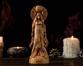 Nyx, diosa griega, diosa de la luna, dioses griegos, panteón griego, estatua pagana, altar de bruja, altar pagano