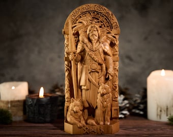 Odin Norse god figure, Wotan statue, Odin statue, Allfather statue, pagan altar, norse pagan, norse gods, viking statue, wood carving
