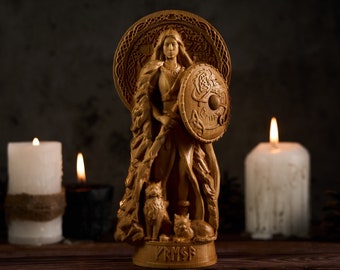Freyja statue, Freyja Goddess, Freyja Norse goddess, Freyja wooden statue, paganism goddess, norse pagan, pagan altar