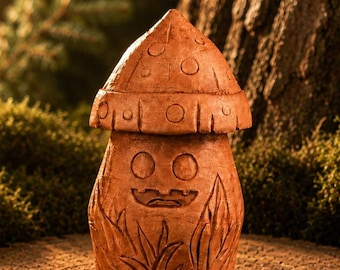 Forest Spirit Figure, Hand Carved Wooden Mushroom Guardian, Woodland Home Decor, Fantasy Forest Statue, Nature Lover Gift