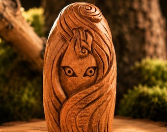 Forest Spirit Guardian Figurine, Hand Carved Wooden Woodland Spirit Statue, Fantasy Forest Decor, Rustic Home Decor, Cottagecore Decoration