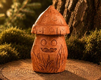 Forest Spirit Figure, Hand Carved Wooden Mushroom Guardian, Woodland Home Decor, Fantasy Forest Statue, Nature Lover Gift