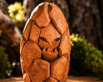 Stonekeeper Spirit Figurine, Hand Carved Wooden Ancient Forest Guardian, Fantasy Woodland Decor, Nature Totem Gift