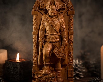 Statua norrena di Thor, statua da altare di Thor, mitologia norrena, altare pagano, dei norreni, statua pagana, paganesimo norreno, statua vichinga, intaglio del legno