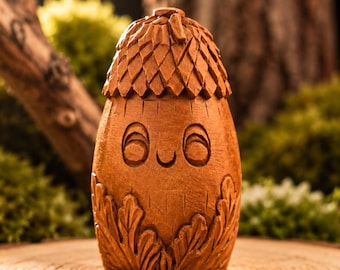 Forest Spirit Acorn Figurine, Hand Carved Wooden Woodland Guardian, Fantasy Forest Decor, Nature Lover Gift, Cottagecore Decoration