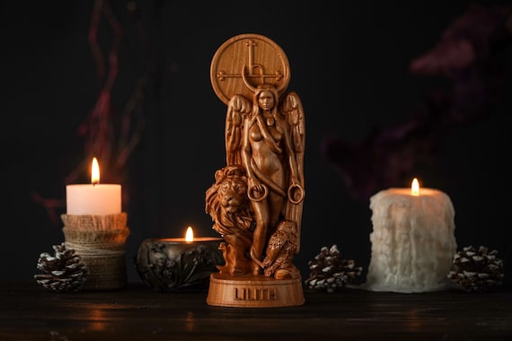 Lilith wicca goddess, Inanna, Astaroth statue, pagan wooden statue, feminine wicca, wicca goddess, witch altar