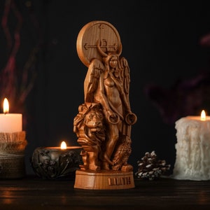 Lilith wicca goddess, Inanna, Astaroth statue, pagan wooden statue, feminine wicca, wicca goddess, witch altar image 4