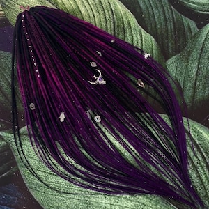 Boho Beaded Faux Locs Hair Extensions (Black to Purple Ombre, 20in)