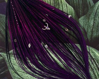 Faux Locs Hair, Black To Purple Ombre Dreadlocks - Beaded Boho Extensions, Crochet Installation | Synthetic | 20 In