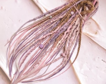 Pink & Purple Synthetic Dreadlock Set: Textured Braid Hair Extensions