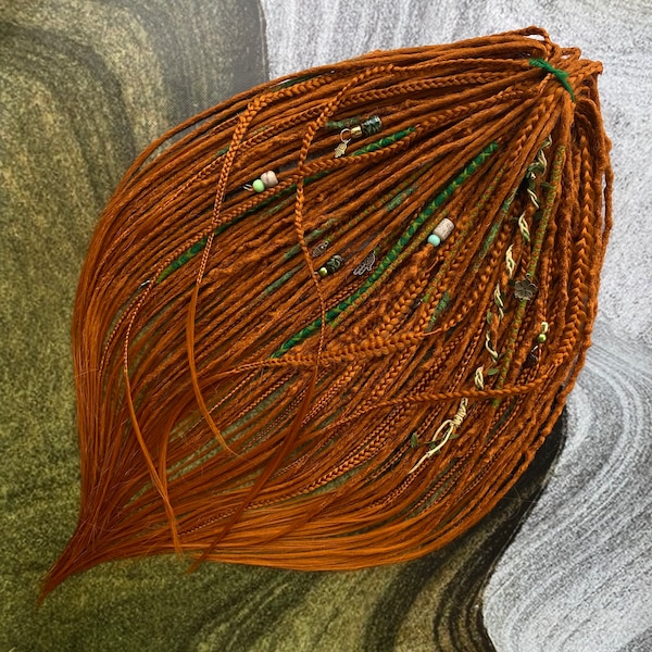 Набор синтетических кос для дредов, оранжево-красные оттенки, текстурированные дреды и косы+видеоуроки и схемы по укладке комплектов
