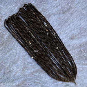 Boho Brown Synthetic Dreadlocks with Charms: Festival Hair Extensions