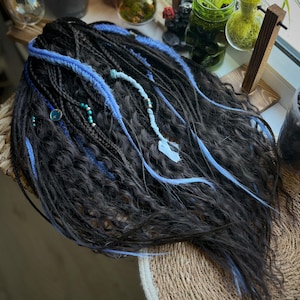 Black Synthetic Crochet Dreadlocks: Blue Fishtail Boho Dreads