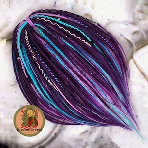 Extensões de dreadlock DE ou SE, trança rosa azul violeta em dreads sintéticos com ponta dupla, dreads roxos falsos suaves para traje Burning Man
