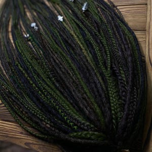 Festival Hair Extensions: Dark Green Synthetic Dreadlocks (20 Inches)