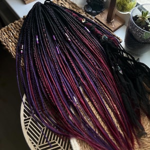Boho Viking Braids: Schwarz Burgund Ombre - 50cm Synthetische Dreads